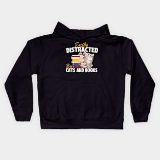 Easily Distracted By Cats And Books Bookworm Pet Lover Kids Hoodie